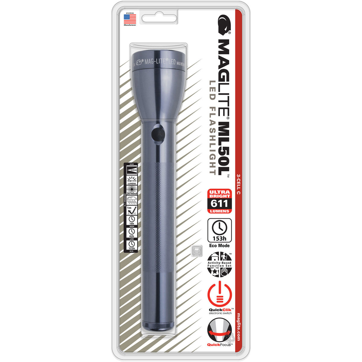 

MagLite ML50L 3-Cell C LED Flashlight, Blister Packaging, Gray