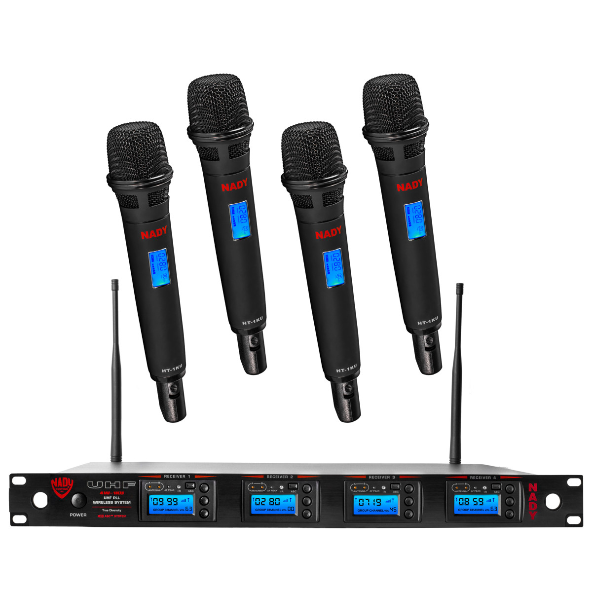 Nady 4W-1KU 1000-Ch UHF Quad Receiver Wireless System w/4x HT-1KU Handheld Mic -  4W-1KU-HT-NEUS