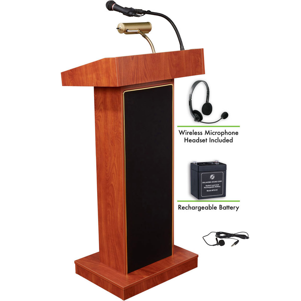 

Oklahoma Sound Orator 800X Lectern with Wireless Headset Mic & Battery, Cherry