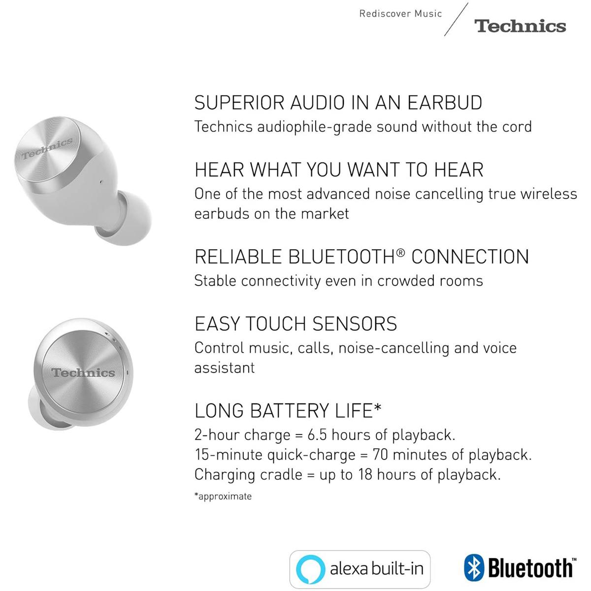 Panasonic Technics EAH-AZ70W True Wireless Earbuds, Silver #EAH-AZ70W-S