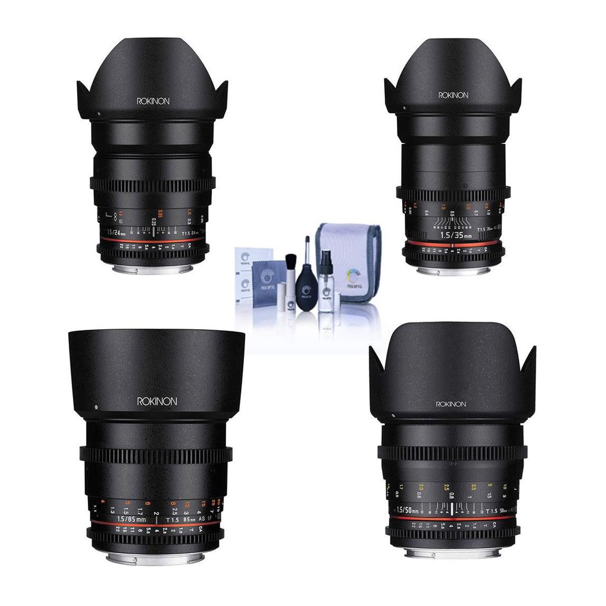 

Rokinon 24mm, 35mm, 50mm, 85mm T1.5 Cine DS 4-Lens Kit for Sony E w/Cleaning Kit