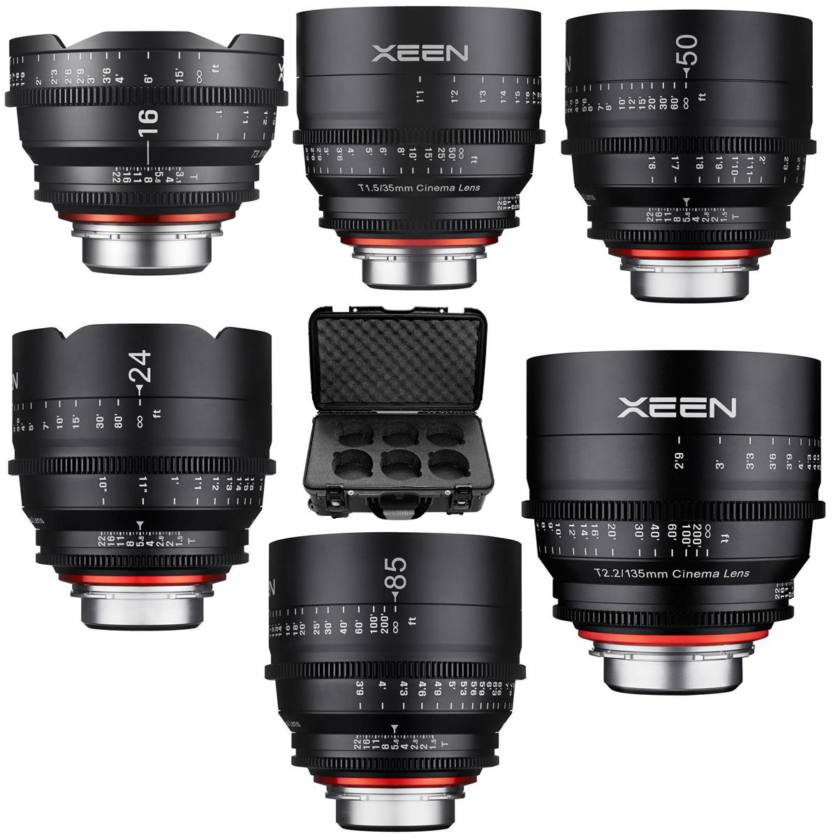 

Rokinon Xeen 16mm, 24mm, 35mm, 50mm, 85mm,135mm Pro Cine 6-Lens Kit for PL Mount