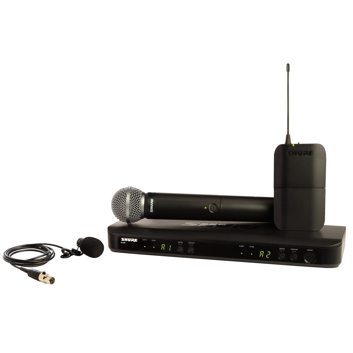 

Shure BLX1288/W85 Dual-Ch Combo Earset & Handheld Mic System, H10: 542-572MHz