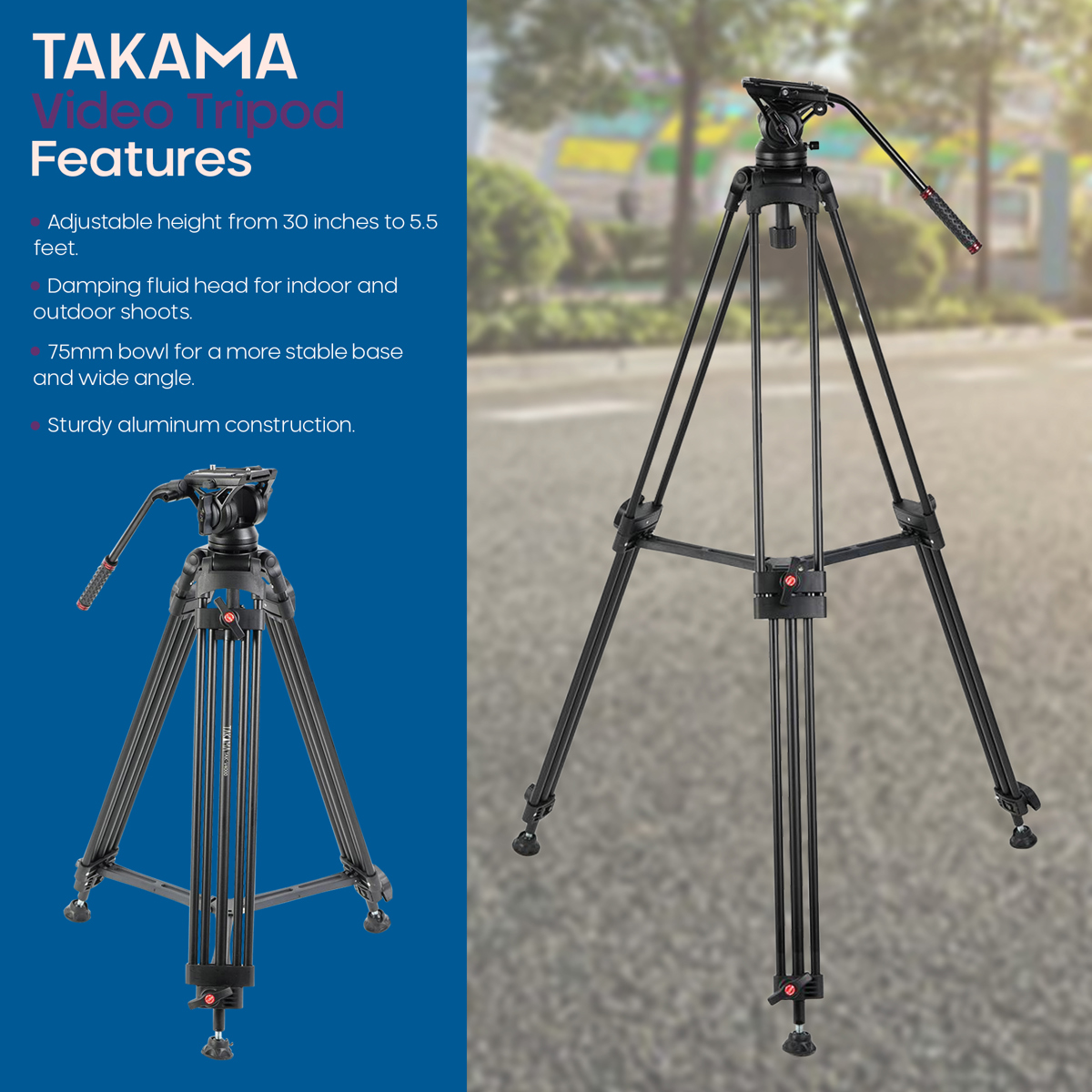 Takama 3-Section Aluminum Video Tripod with Damping Fluid Head #TAK-V4000