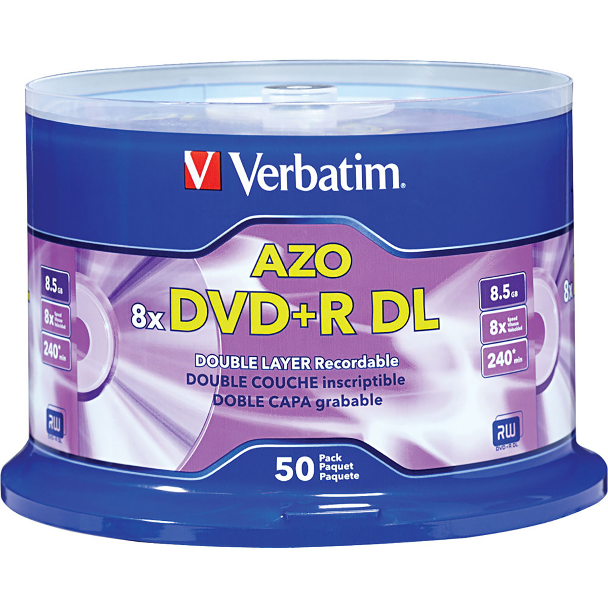 

Verbatim DVD+R DL 8.5GB 8x Recordable Disc with Branded Surface, 50-Pack Spindle