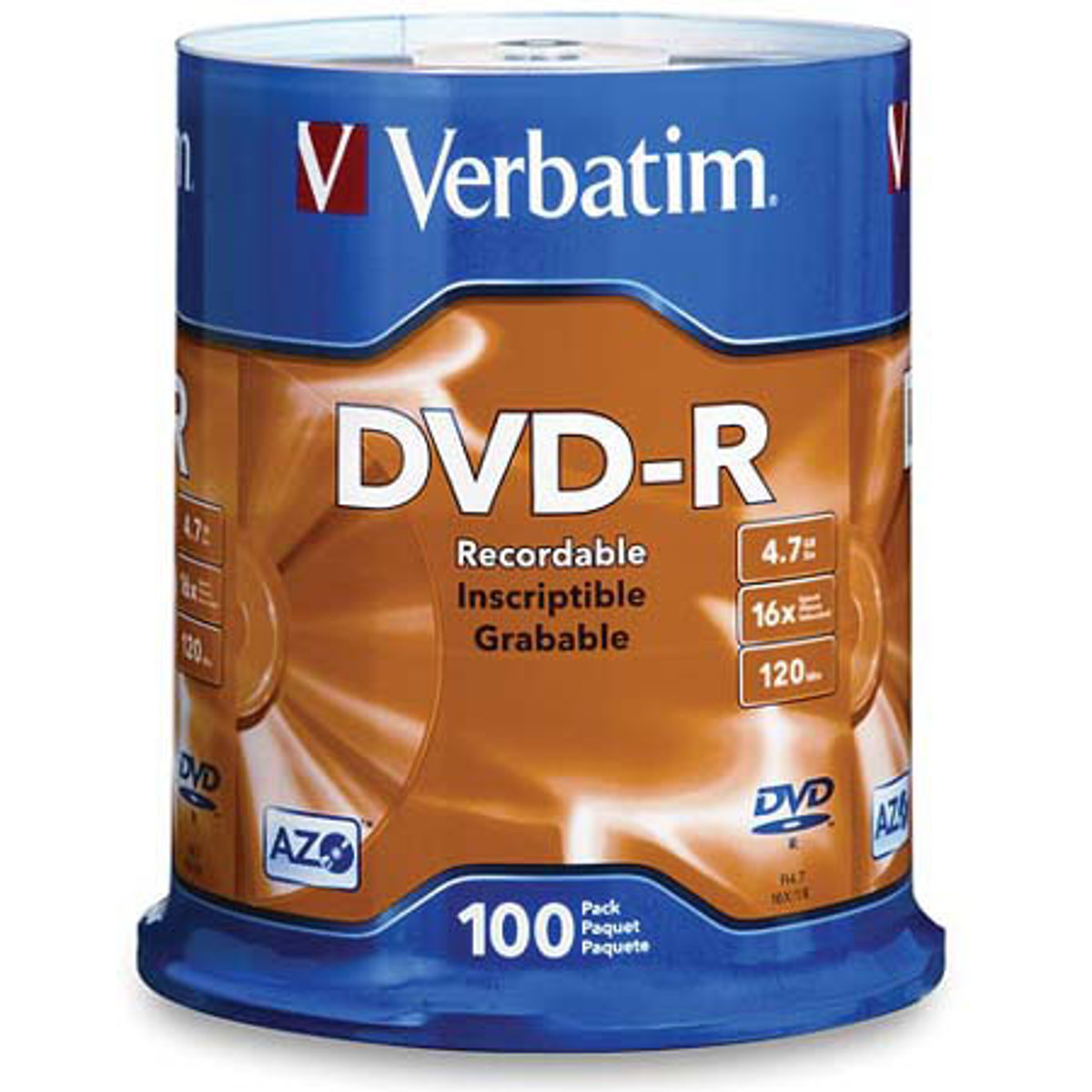 

Verbatim 95102 DVD-R, 4.7GB, Branded,100 Pack Slim Case