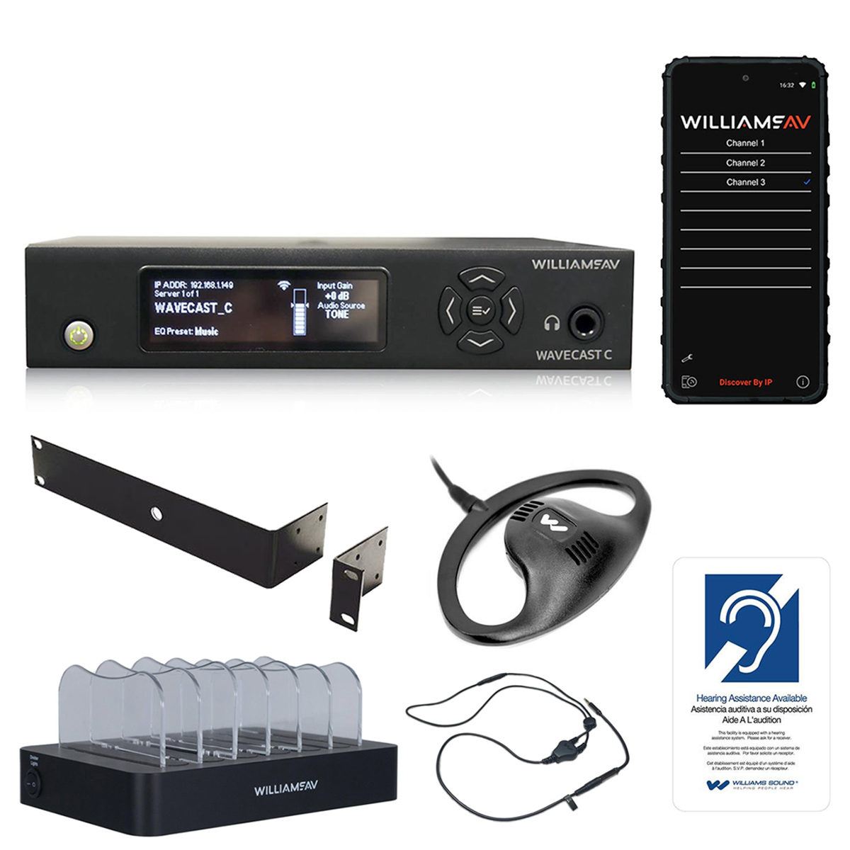 

Williams Sound WaveCAST C Wi-Fi Audio System Tx with Dante,WAV Pro Rx & Acc. Kit